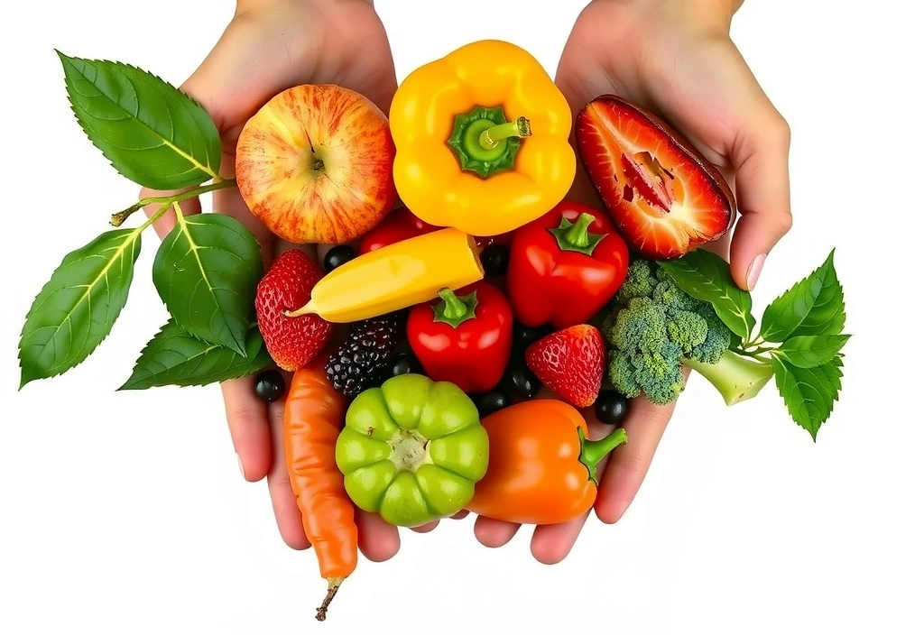 Hände halten frisches Obst und Gemüse